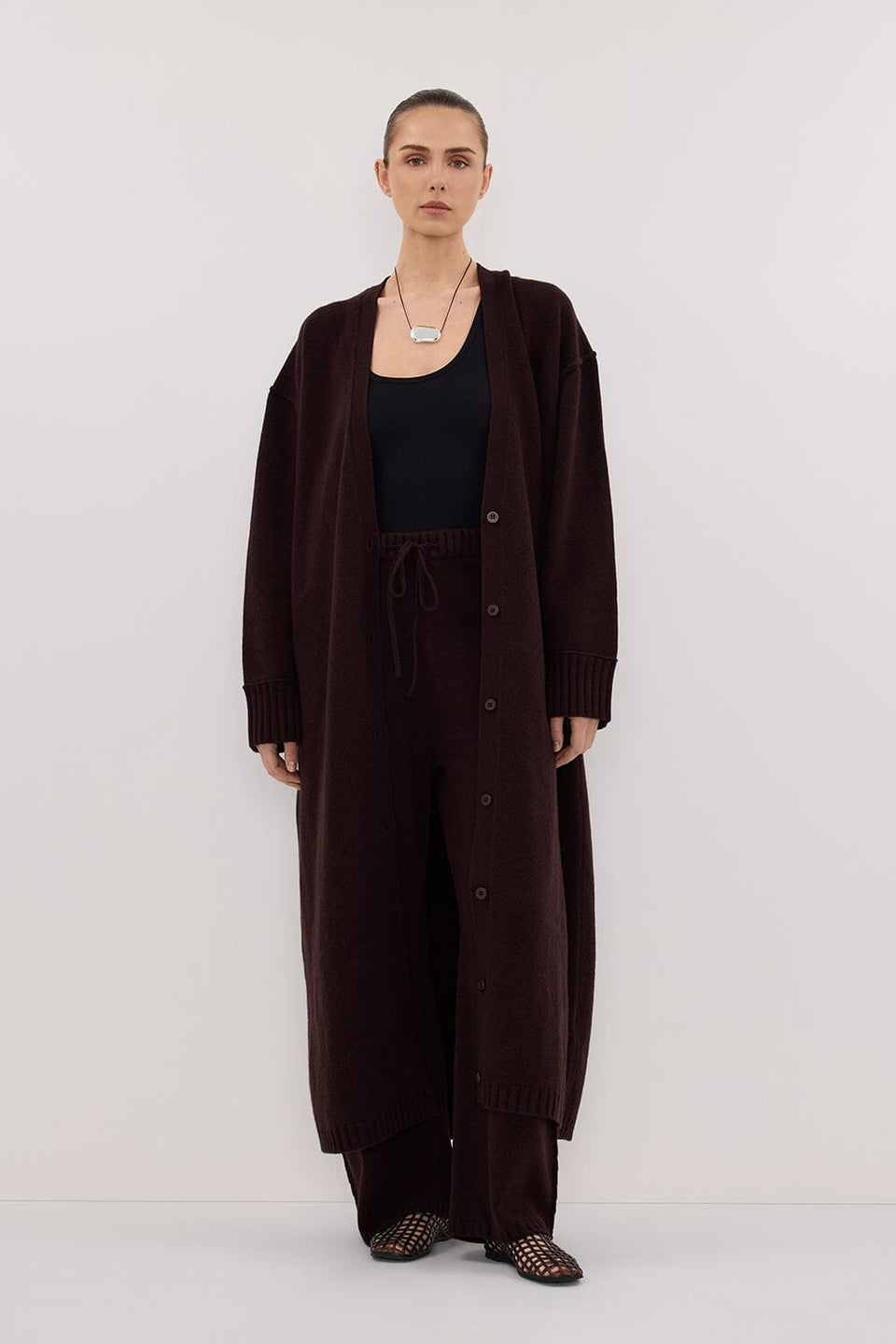 PAIGE CHOC LONGLINE WOOL KNIT COAT Clothing DISSH Boutiques XS CHOCOLATE 