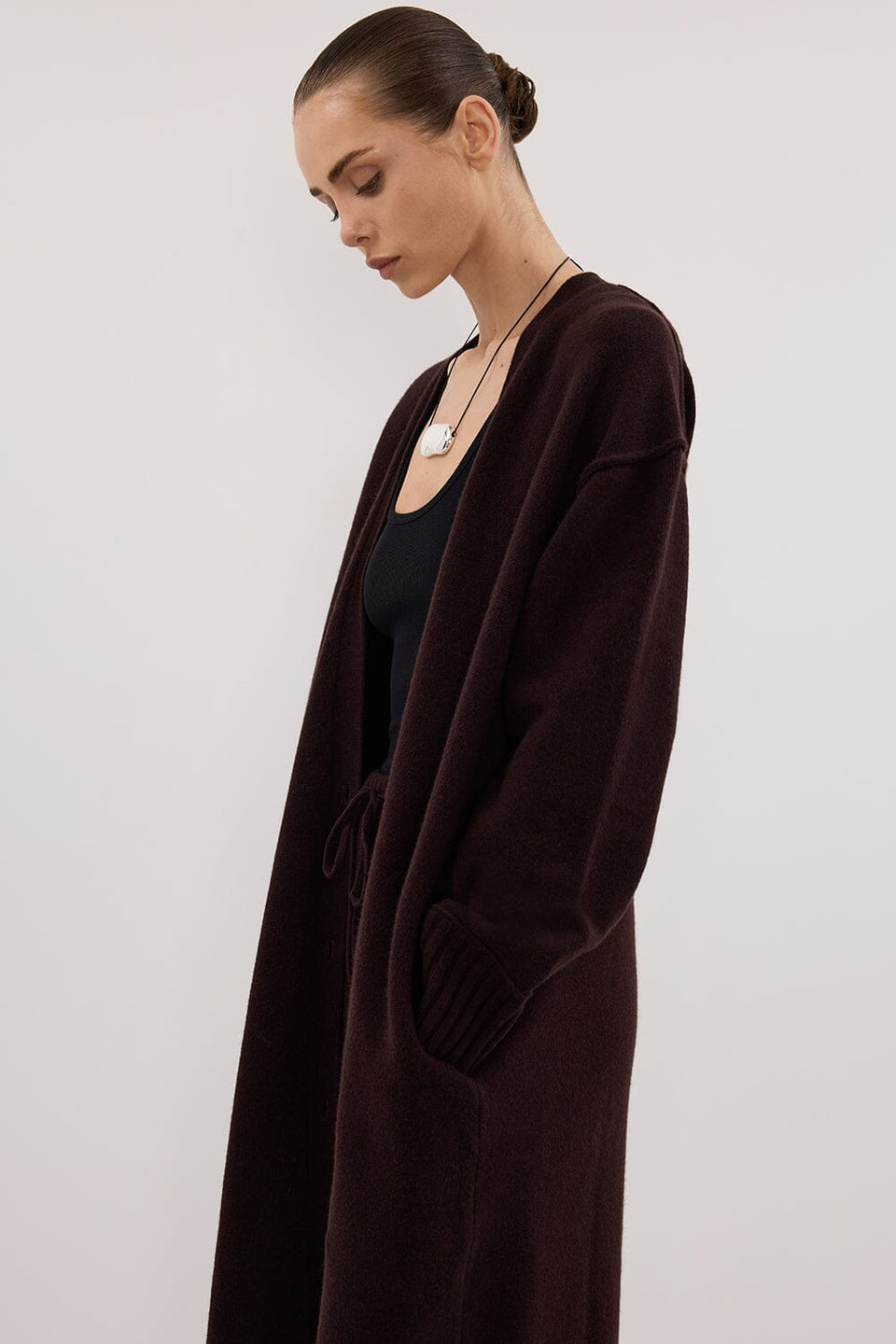 PAIGE CHOC LONGLINE WOOL KNIT COAT Clothing DISSH Boutiques 