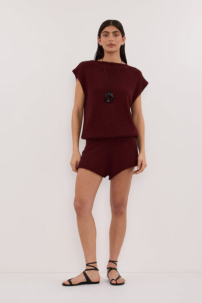Annie wearing ASPEN SANGRIA KNIT TOP