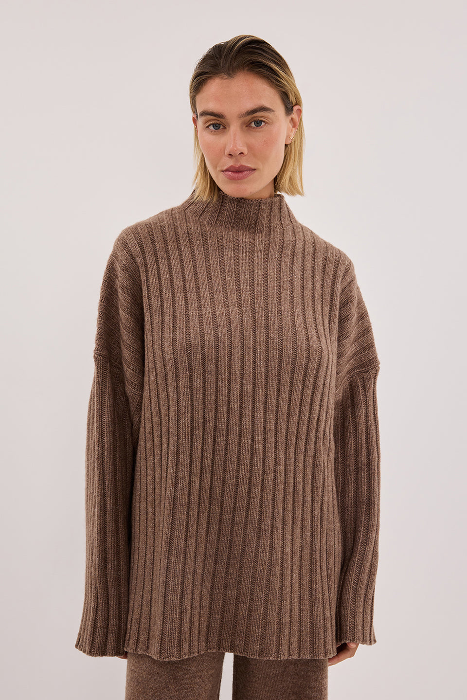 TUCSON MOCHA HIGH NECK KNIT JUMPER