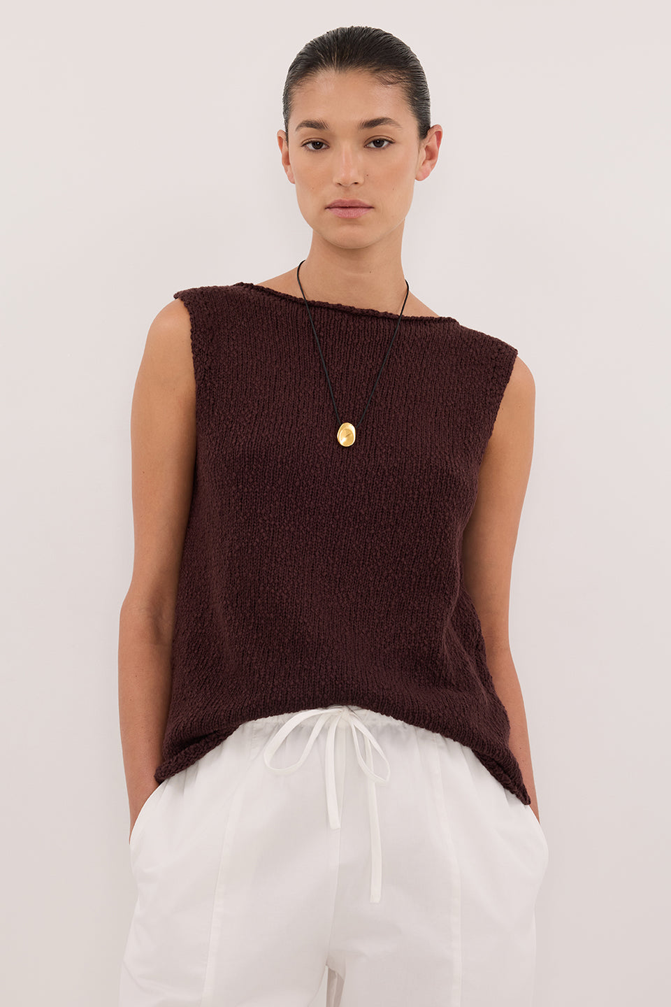 DINA CHOC SLEEVELESS KNIT TOP Clothing DISSH Boutiques 