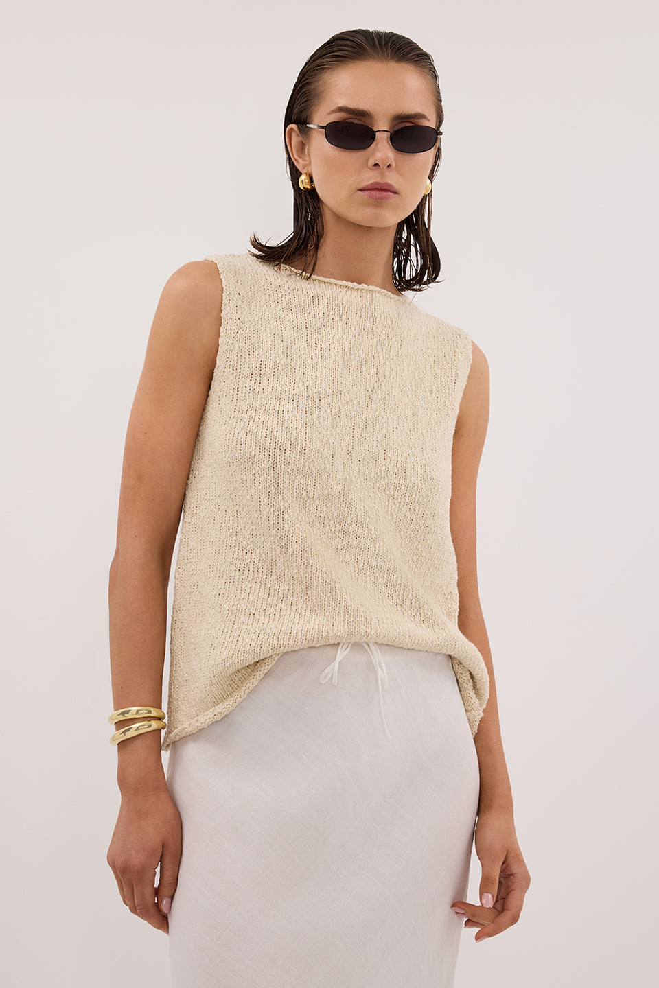 DINA NATURAL SLEEVELESS KNIT TOP Clothing DISSH Boutiques 