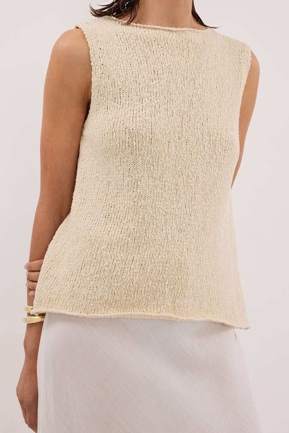 DINA NATURAL SLEEVELESS KNIT TOP Clothing DISSH Boutiques 