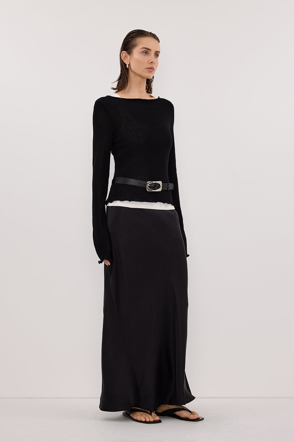 BLAKE BLACK LONG SLEEVE BOAT NECK KNIT TOP