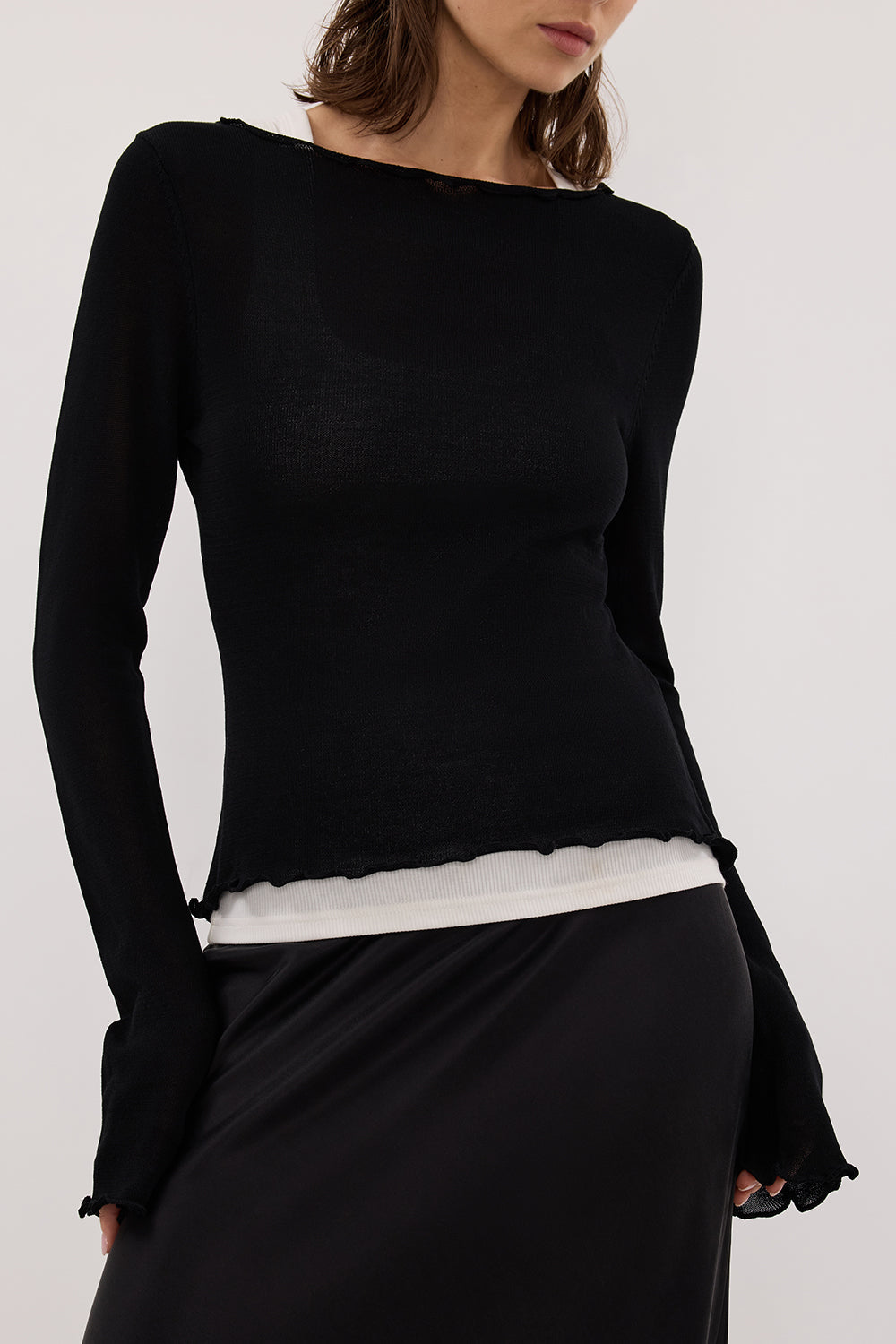 BLAKE BLACK LONG SLEEVE BOAT NECK KNIT TOP Clothing DISSH Boutiques 