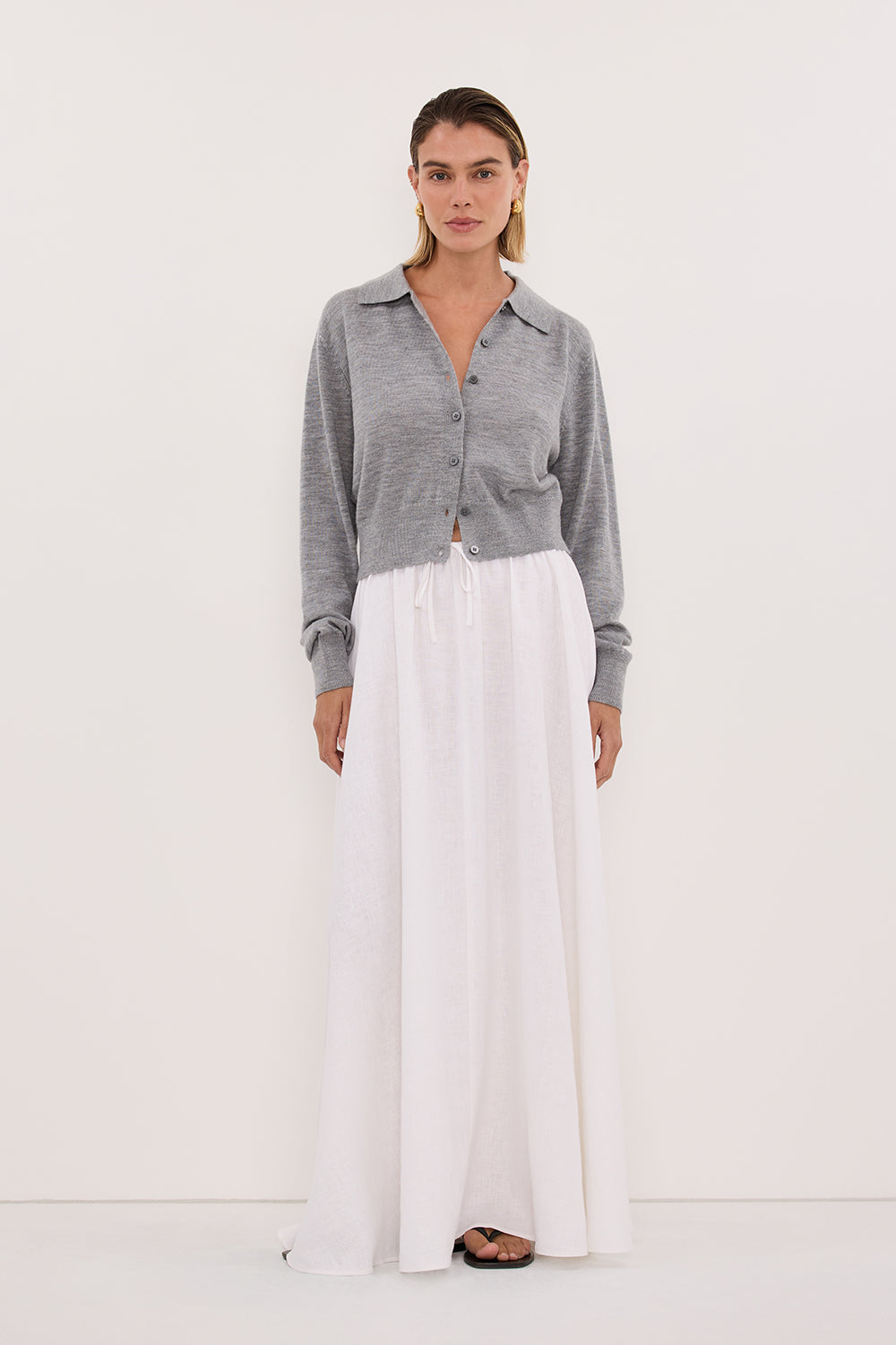 KYRA SILVER LONG SLEEVE MERINO WOOL CARDIGAN