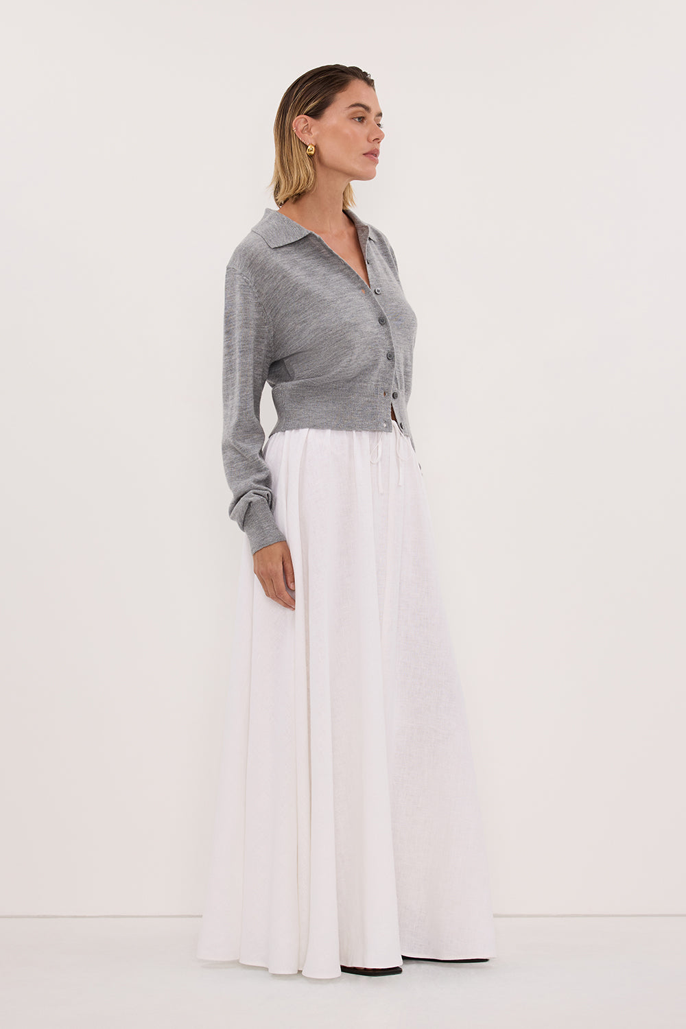 KYRA SILVER LONG SLEEVE MERINO WOOL CARDIGAN