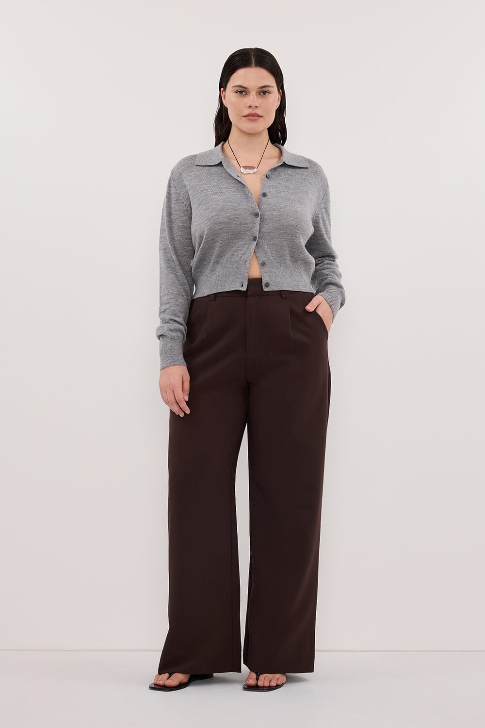 KYRA SILVER LONG SLEEVE MERINO WOOL CARDIGAN Clothing DISSH Boutiques 