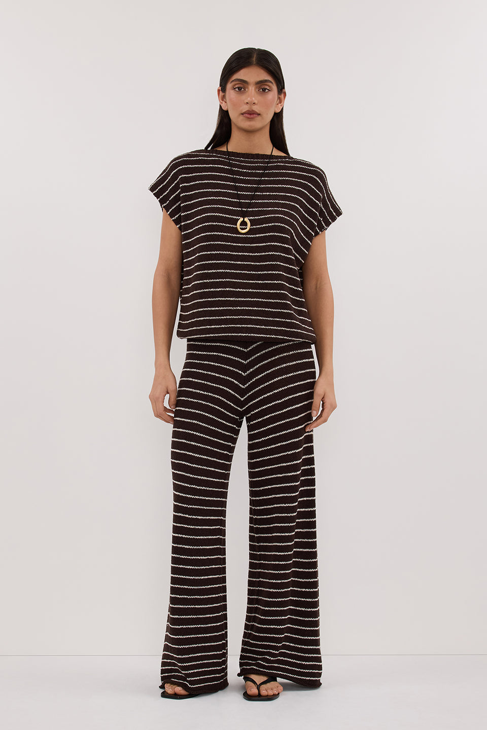 ASPEN CHOC STRIPE KNIT TOP Clothing DISSH Boutiques XS CHOCOLATE 