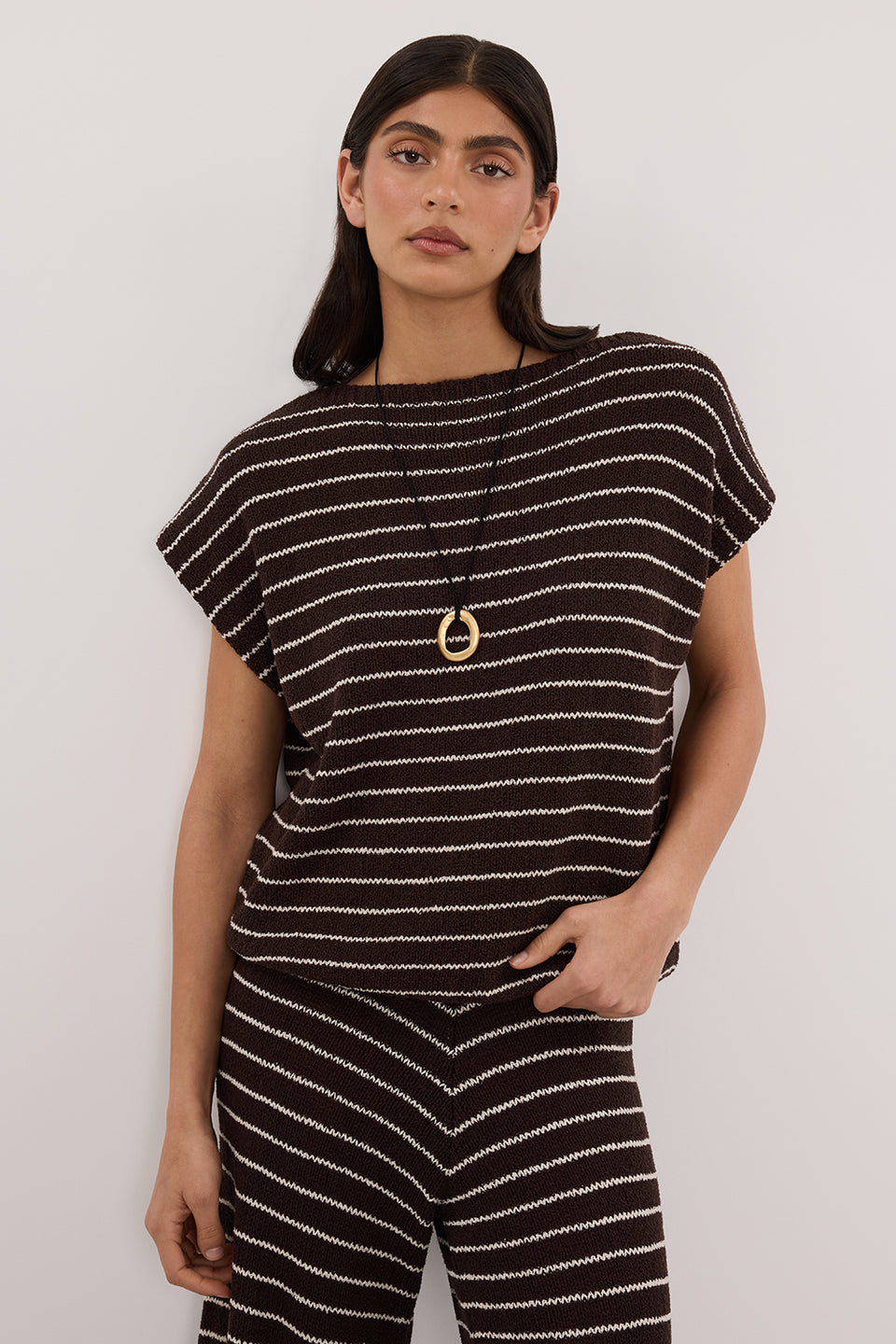 ASPEN CHOC STRIPE KNIT TOP Clothing DISSH Boutiques 