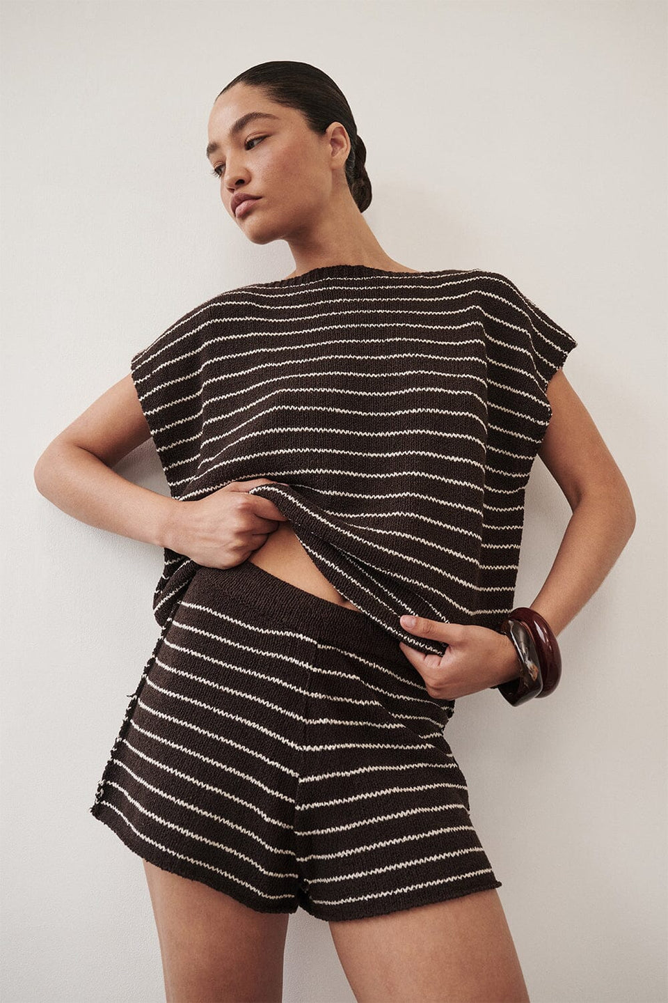 ASPEN CHOC STRIPE KNIT TOP Clothing DISSH Boutiques 