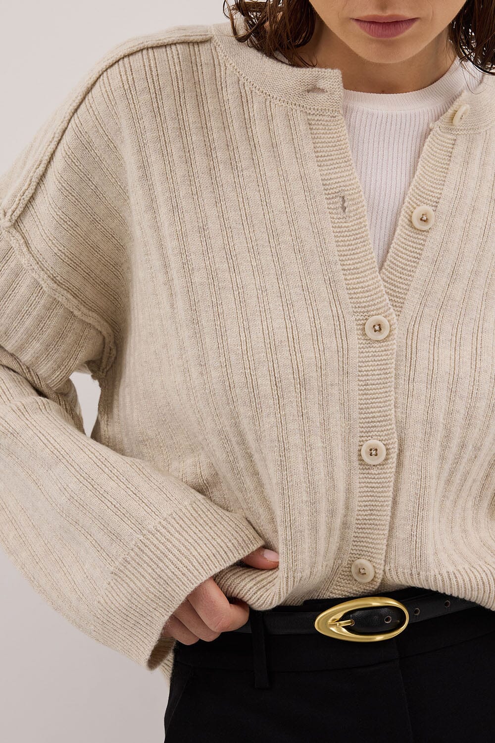 DAHLIA CHALK KNIT CARDIGAN Clothing DISSH Boutiques 