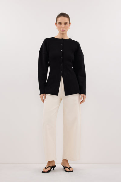 Stas wearing MARTHA BLACK CINCHED KNIT CARDIGAN