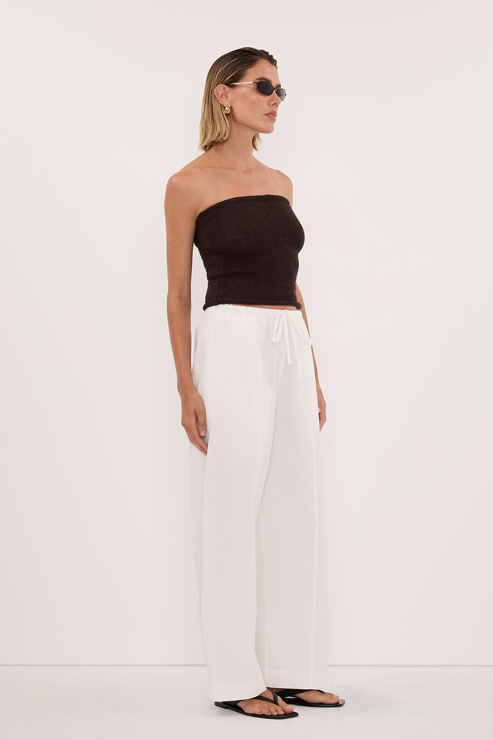 KARA CHOC STRAPLESS BANDEAU KNIT TOP