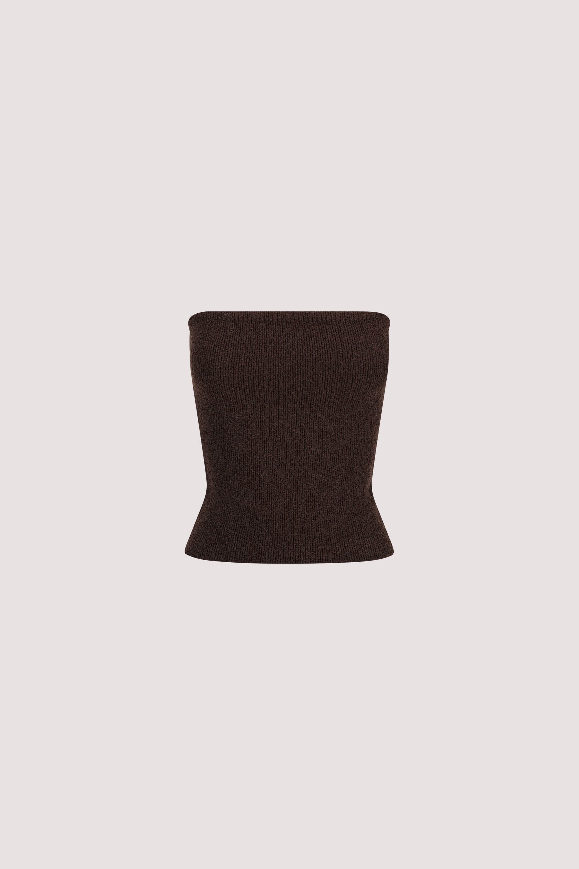 KARA CHOC STRAPLESS BANDEAU KNIT TOP