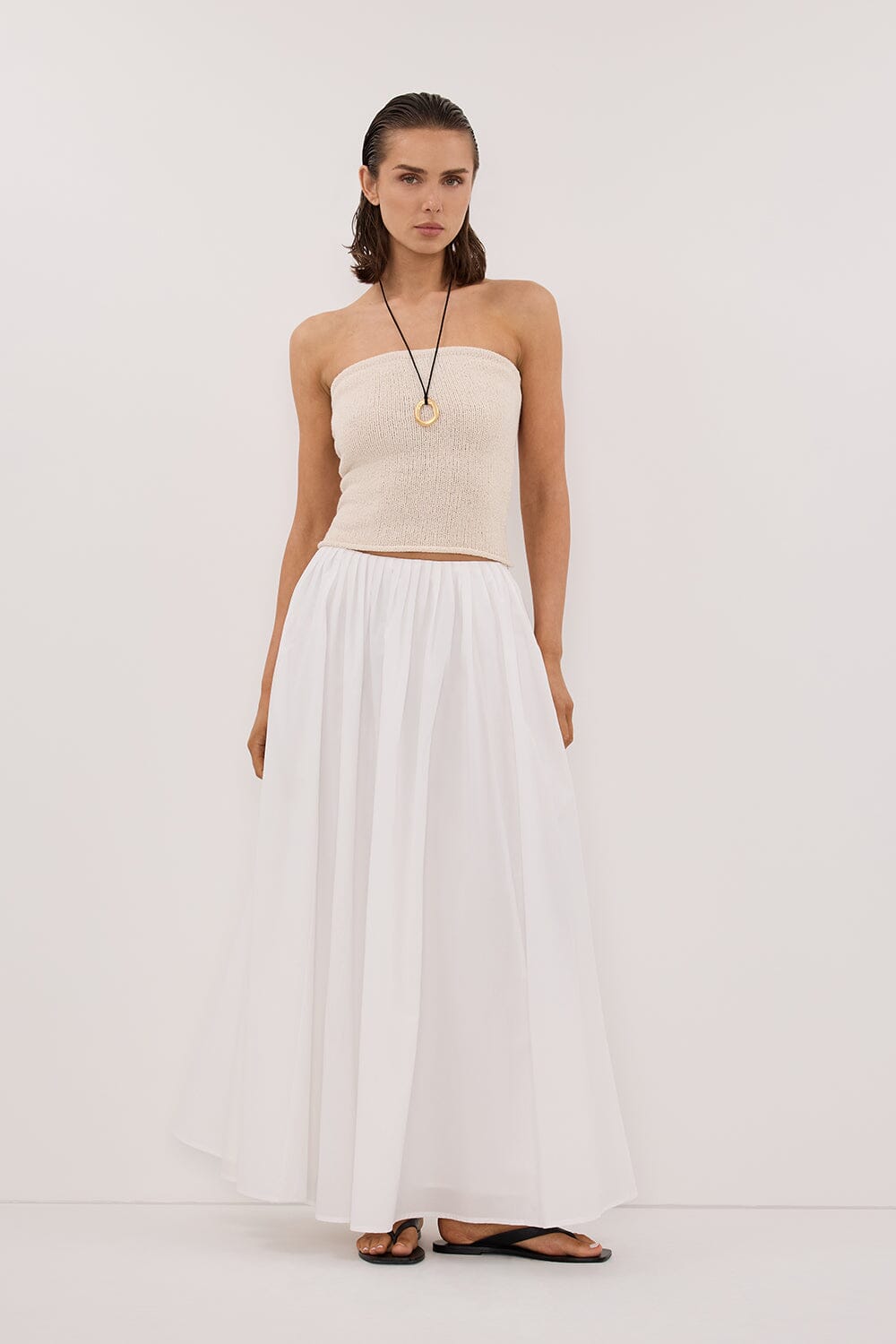 KARA SANDSTONE STRAPLESS BANDEAU KNIT TOP