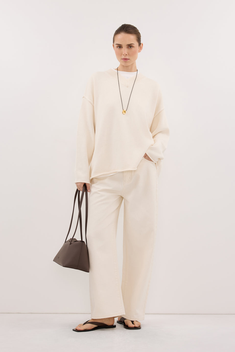 FLINT CREAM V NECK KNIT JUMPER Clothing DISSH Boutiques XS CREAM 