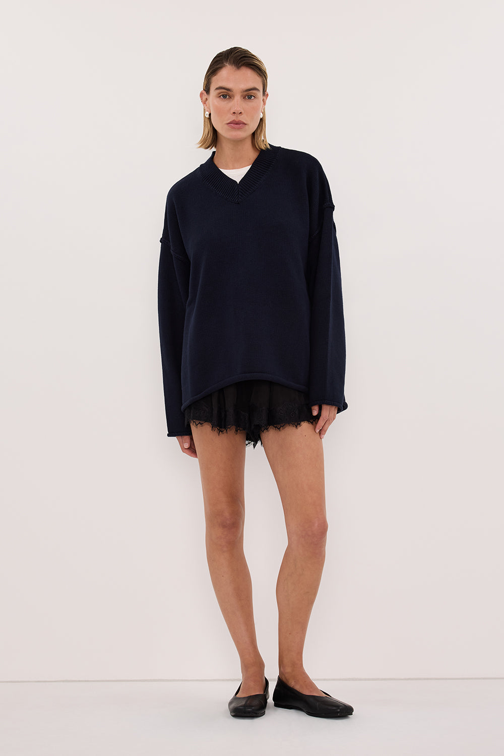 FLINT INK V NECK KNIT JUMPER