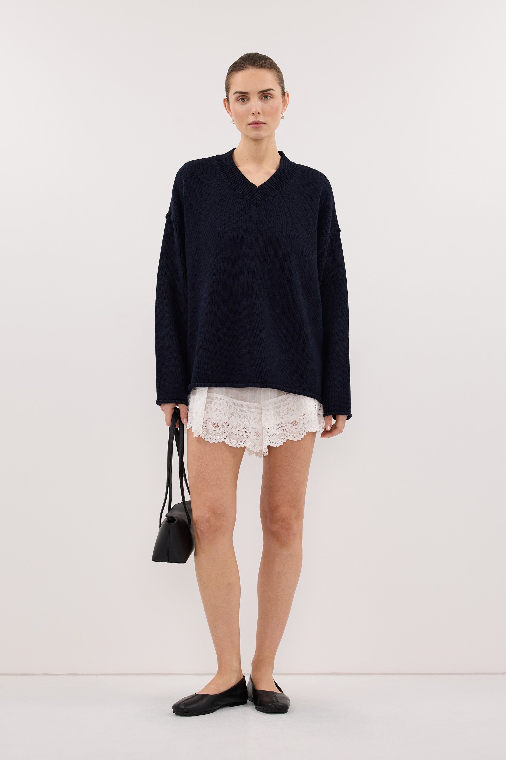 FLINT INK V NECK KNIT JUMPER