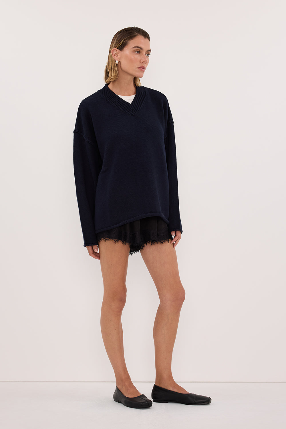 FLINT INK V NECK KNIT JUMPER