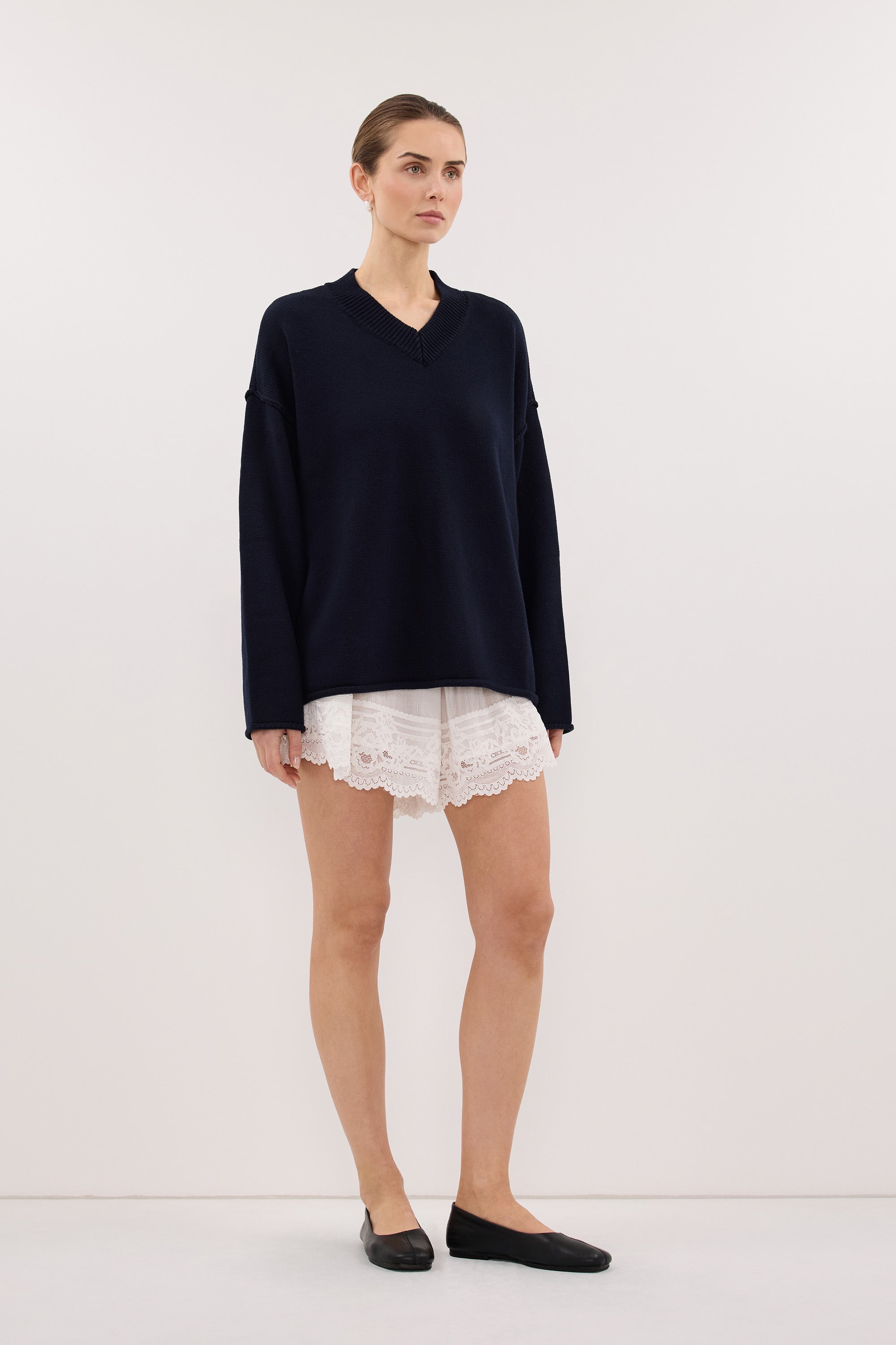 FLINT INK V NECK KNIT JUMPER