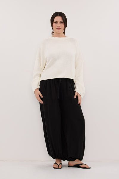 Zoe wearing BAY IVORY KNIT JUMPER