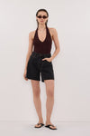 DINA CHOC SLEEVELESS HALTER KNIT TOP