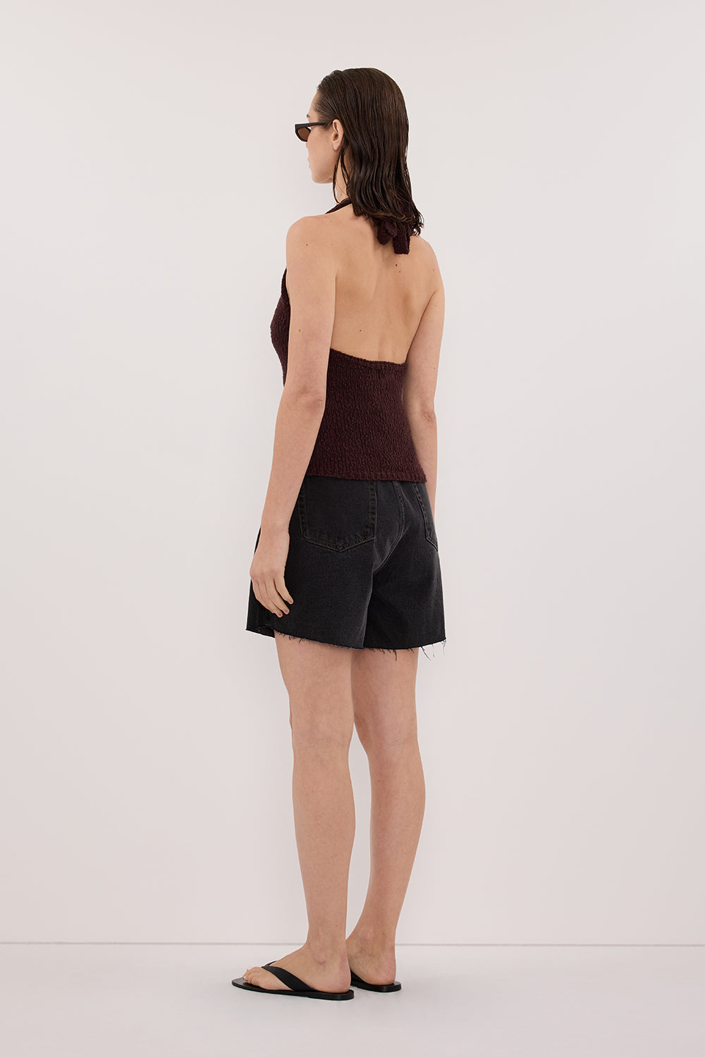 DINA CHOC SLEEVELESS HALTER KNIT TOP Clothing DISSH Boutiques 