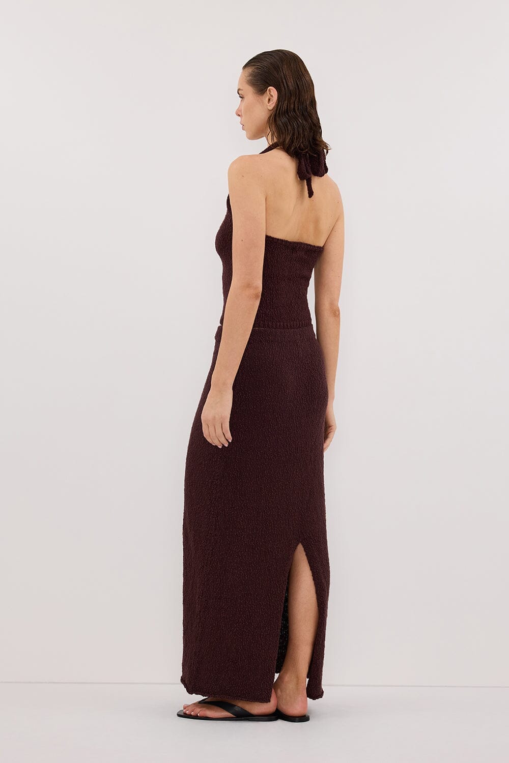 DINA CHOC SLEEVELESS HALTER KNIT TOP Clothing DISSH Boutiques 