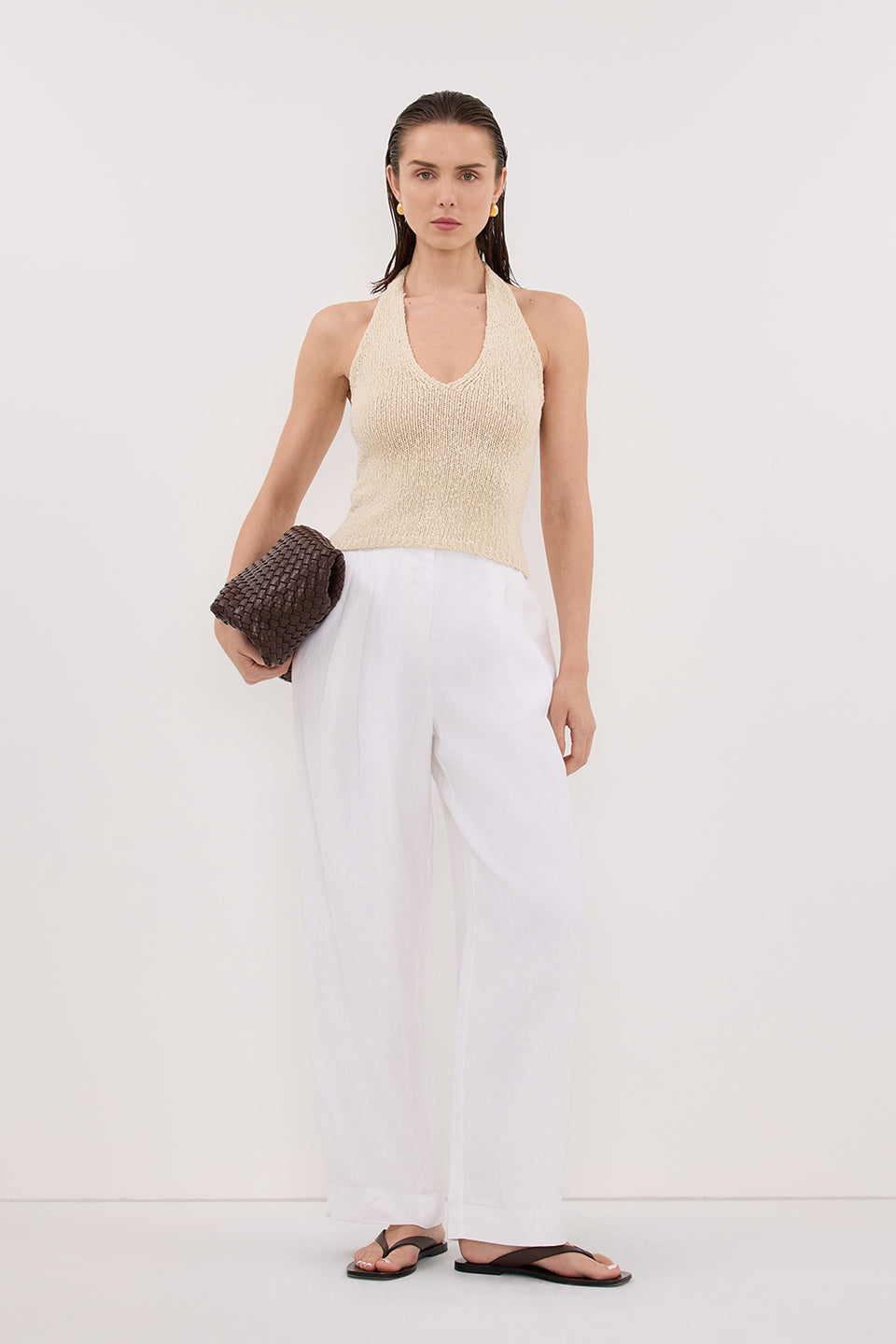 DINA NATURAL SLEEVELESS HALTER KNIT TOP Clothing DISSH Boutiques 