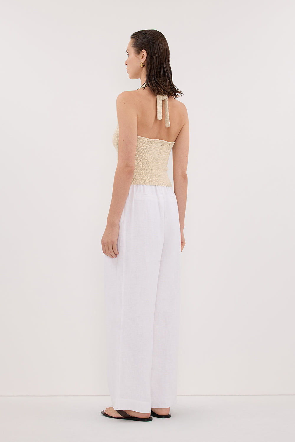 DINA NATURAL SLEEVELESS HALTER KNIT TOP Clothing DISSH Boutiques 