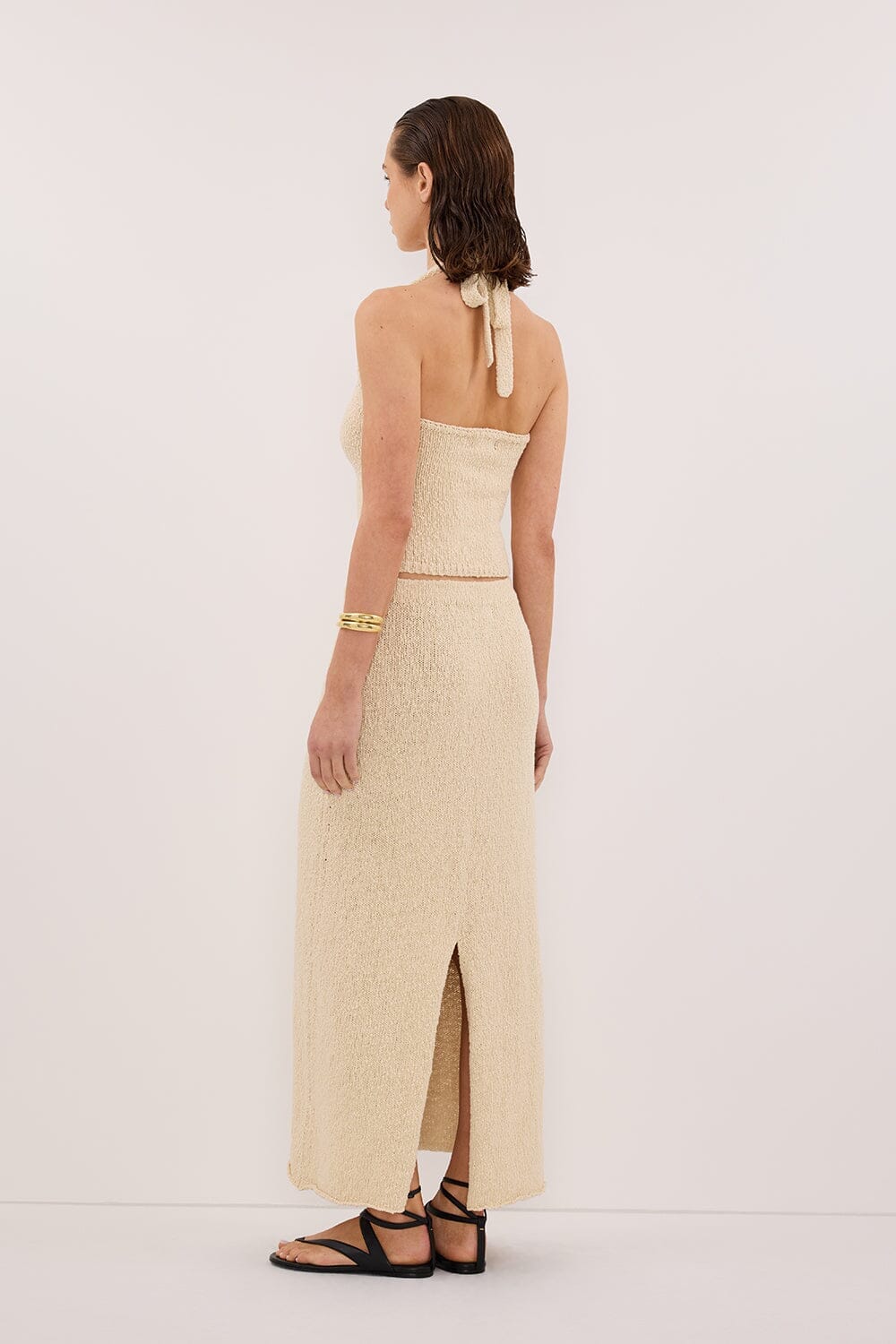 DINA NATURAL SLEEVELESS HALTER KNIT TOP Clothing DISSH Boutiques 