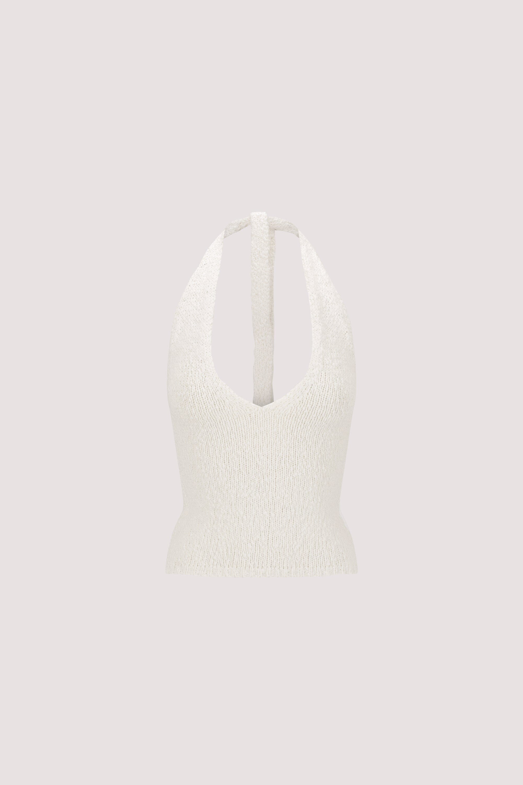 DINA OFF WHITE SLEEVELESS HALTER KNIT TOP