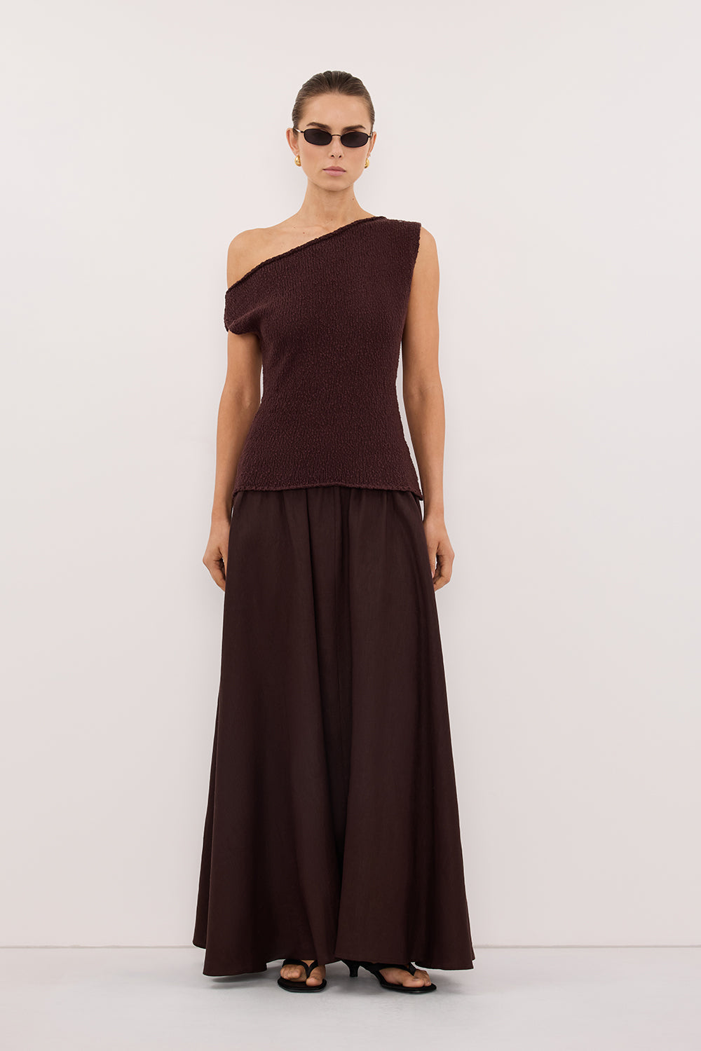 DINA CHOC COTTON ASYM KNIT TOP