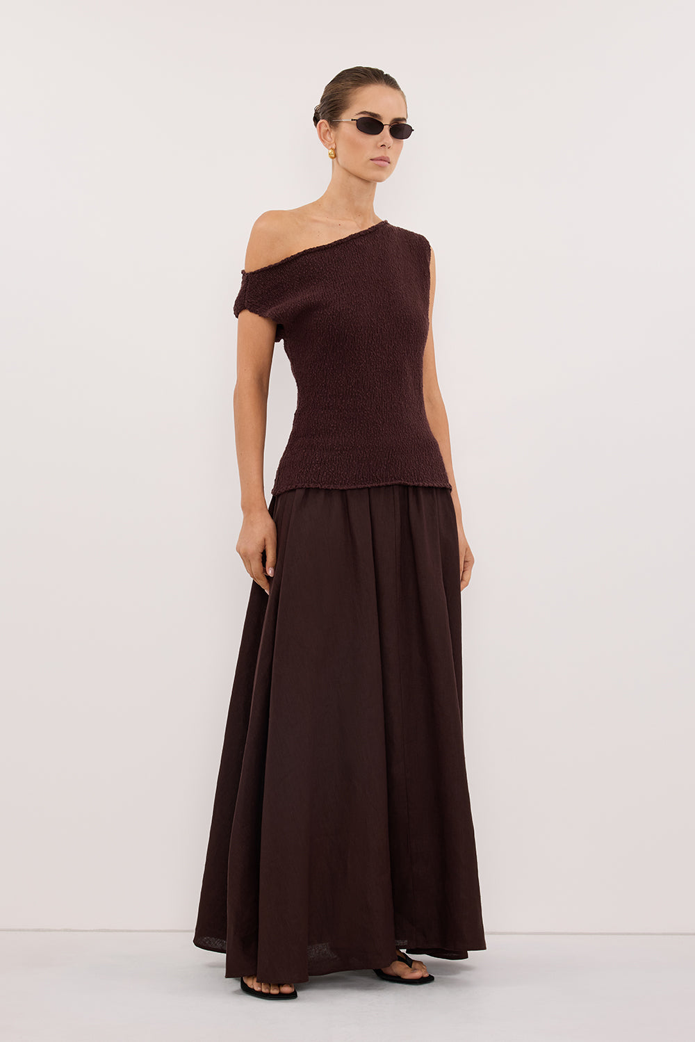 DINA CHOC COTTON ASYM KNIT TOP