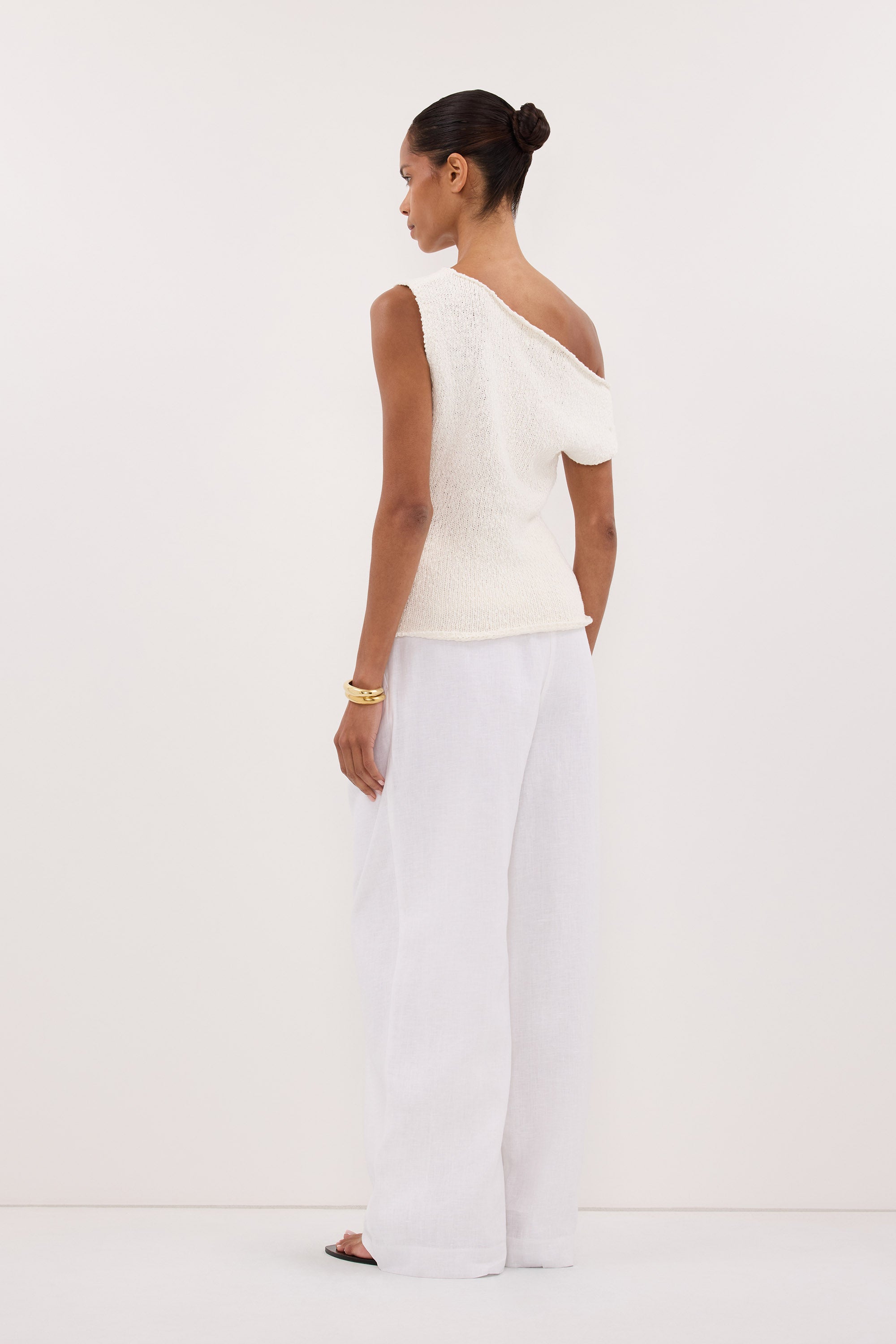 DINA OFF WHITE COTTON ASYM KNIT TOP