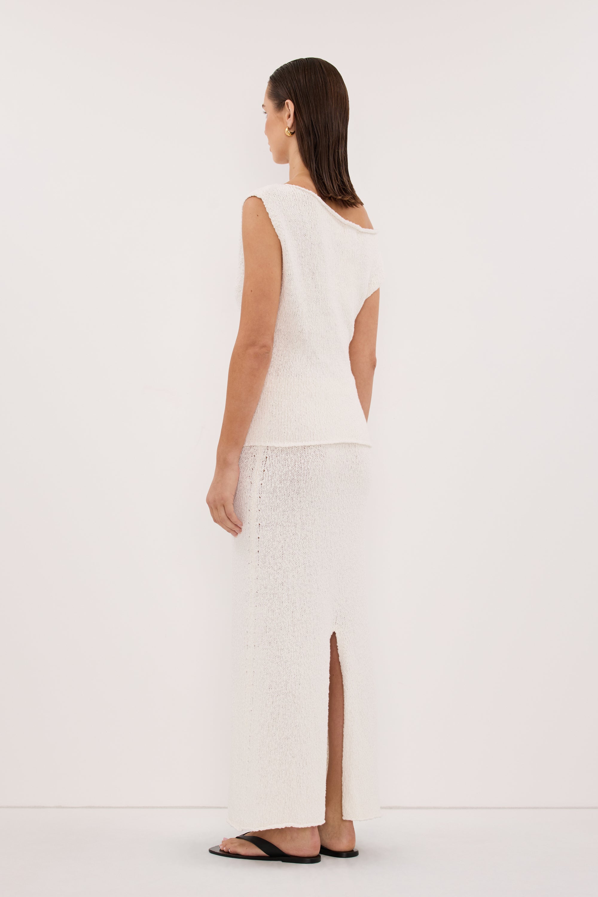 DINA OFF WHITE COTTON ASYM KNIT TOP