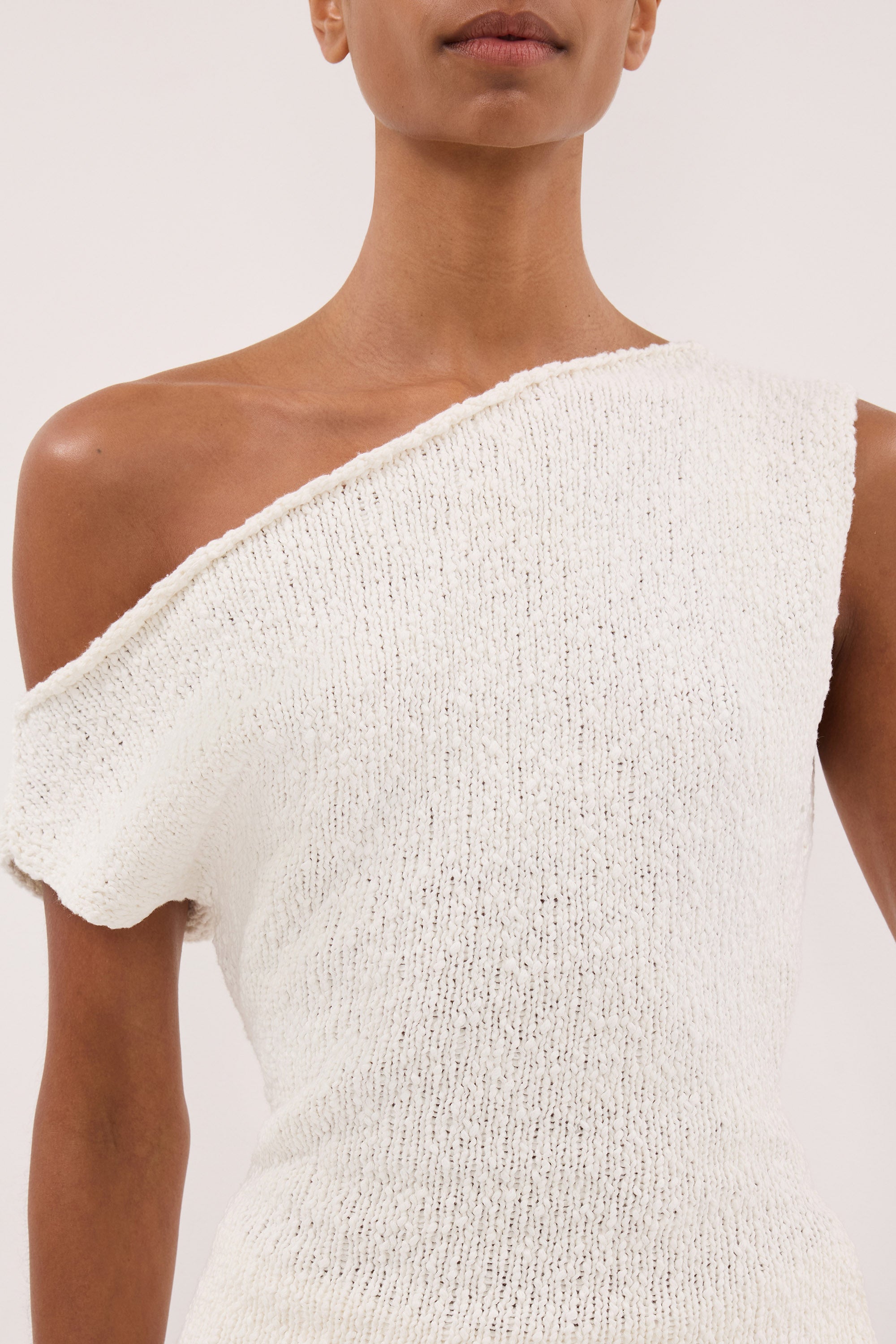 DINA OFF WHITE COTTON ASYM KNIT TOP
