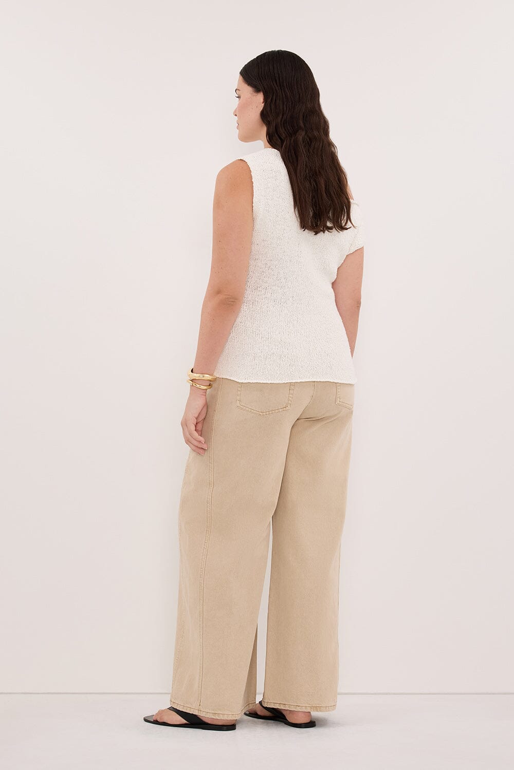DINA OFF WHITE COTTON ASYM KNIT TOP