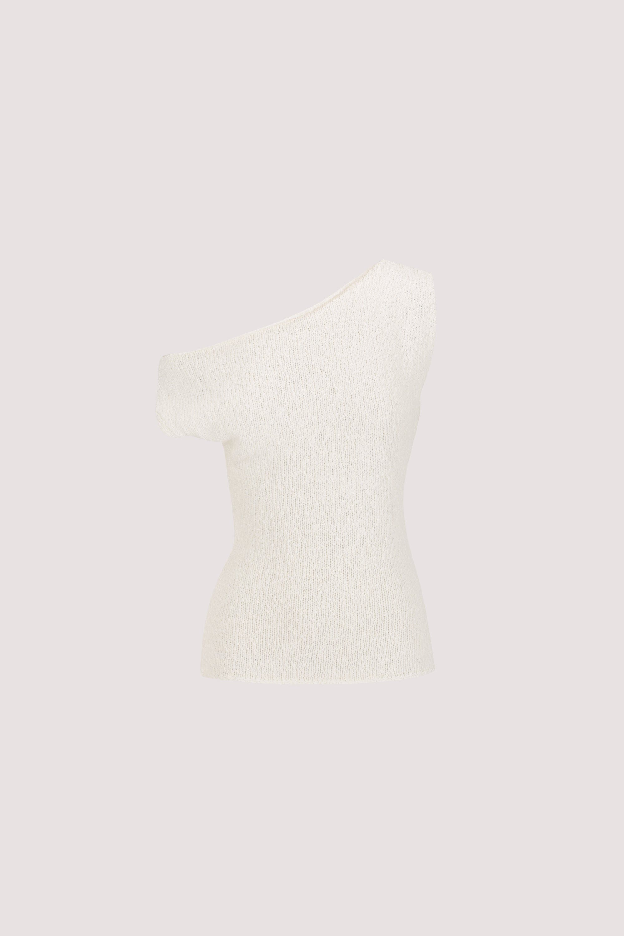 DINA OFF WHITE COTTON ASYM KNIT TOP