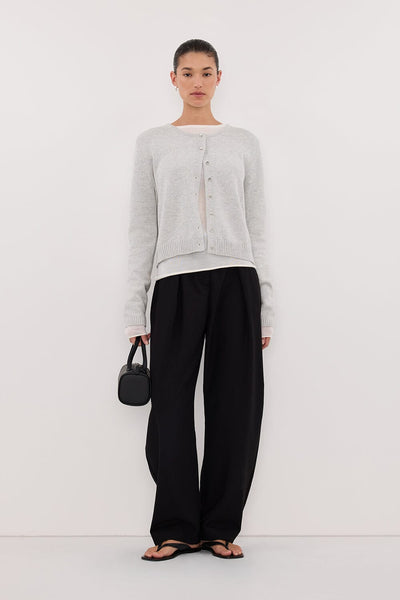 Aude wearing LISE SILVER LIGHT KNIT CARDIGAN