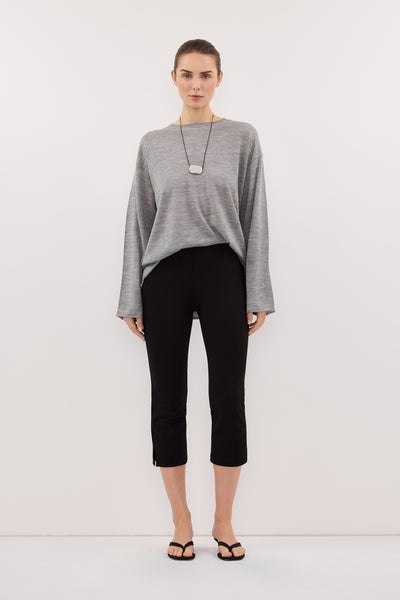 Stas wearing DUKE GREY MARLE MERINO JUMPER