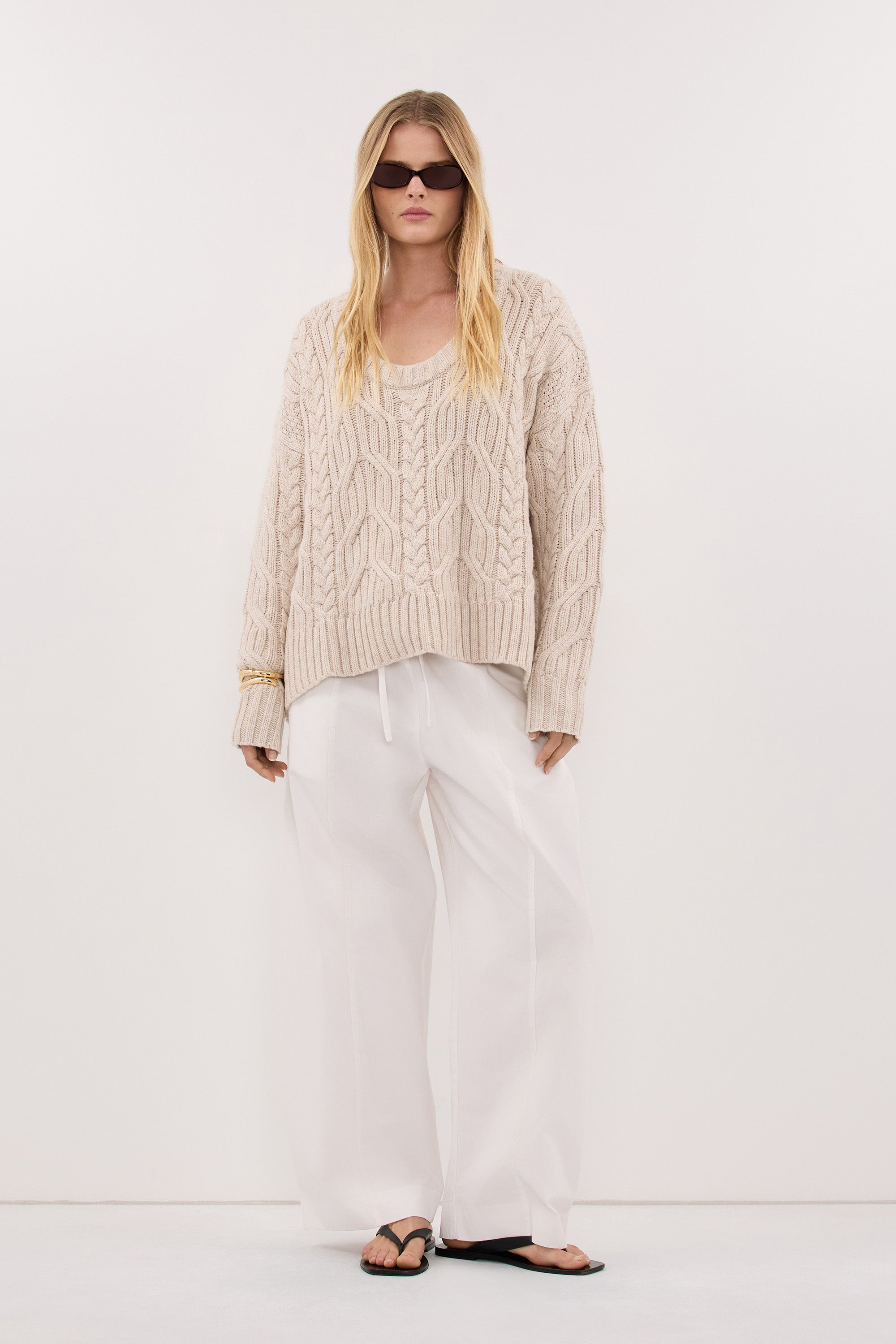 ROSE CHALK CABLE KNIT SWEATER