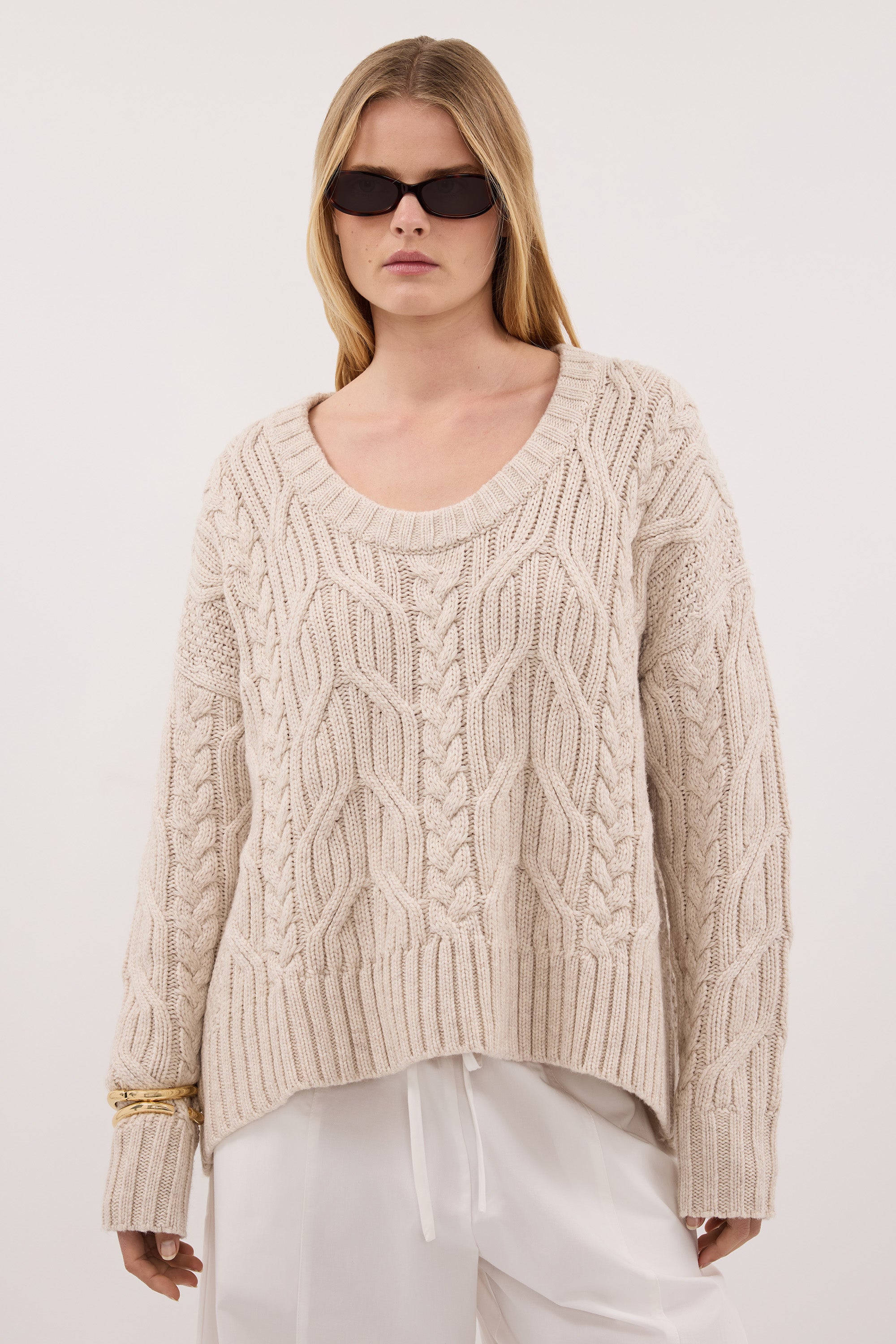 ROSE CHALK CABLE KNIT SWEATER