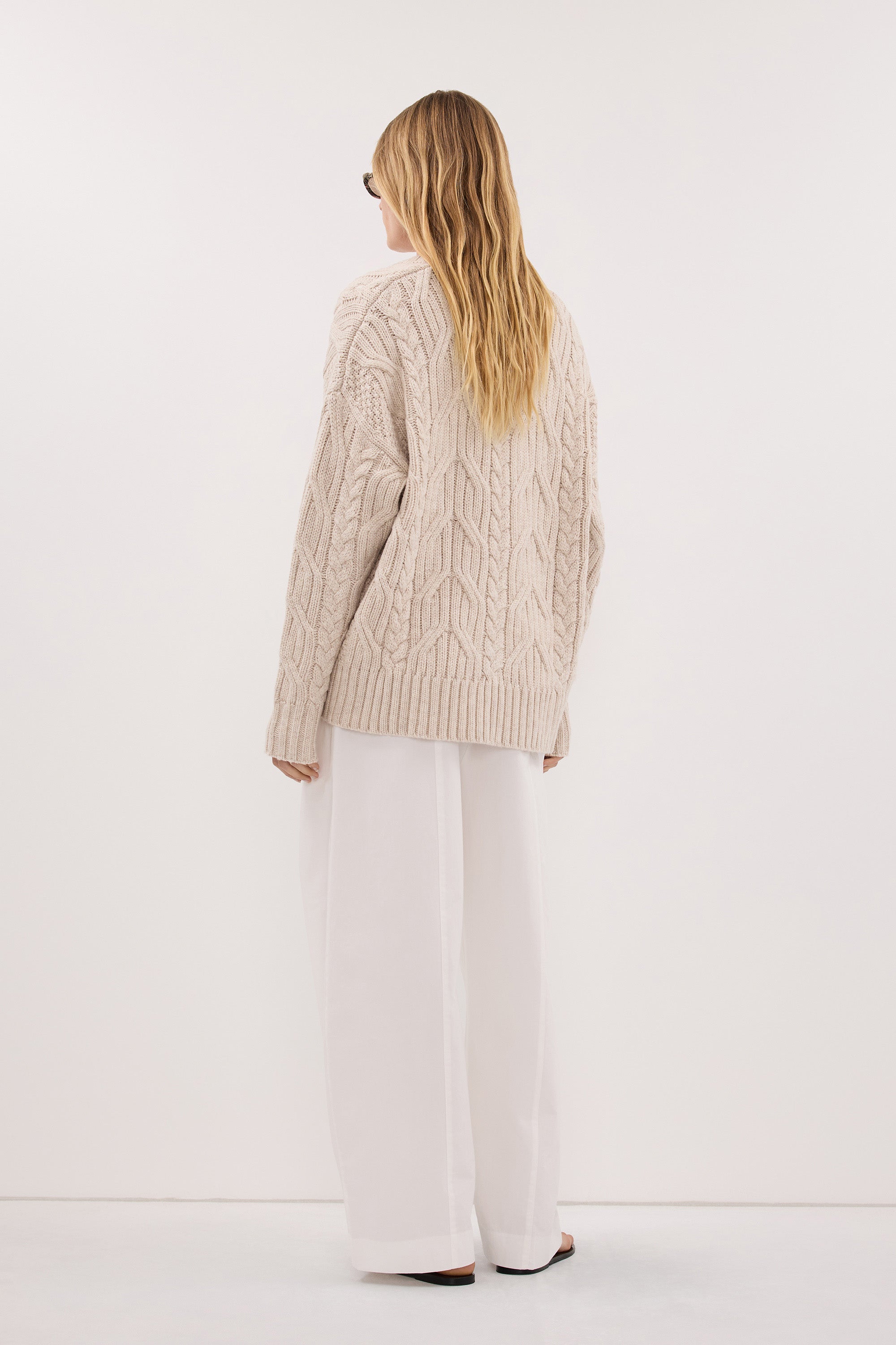 ROSE CHALK CABLE KNIT SWEATER
