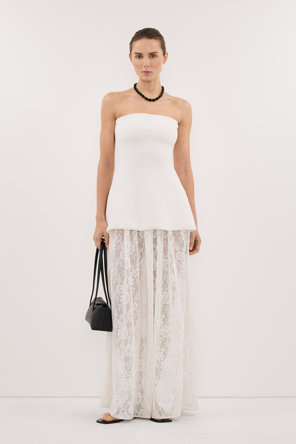 COCO OFF WHITE LONGLINE BANDEAU KNIT TOP