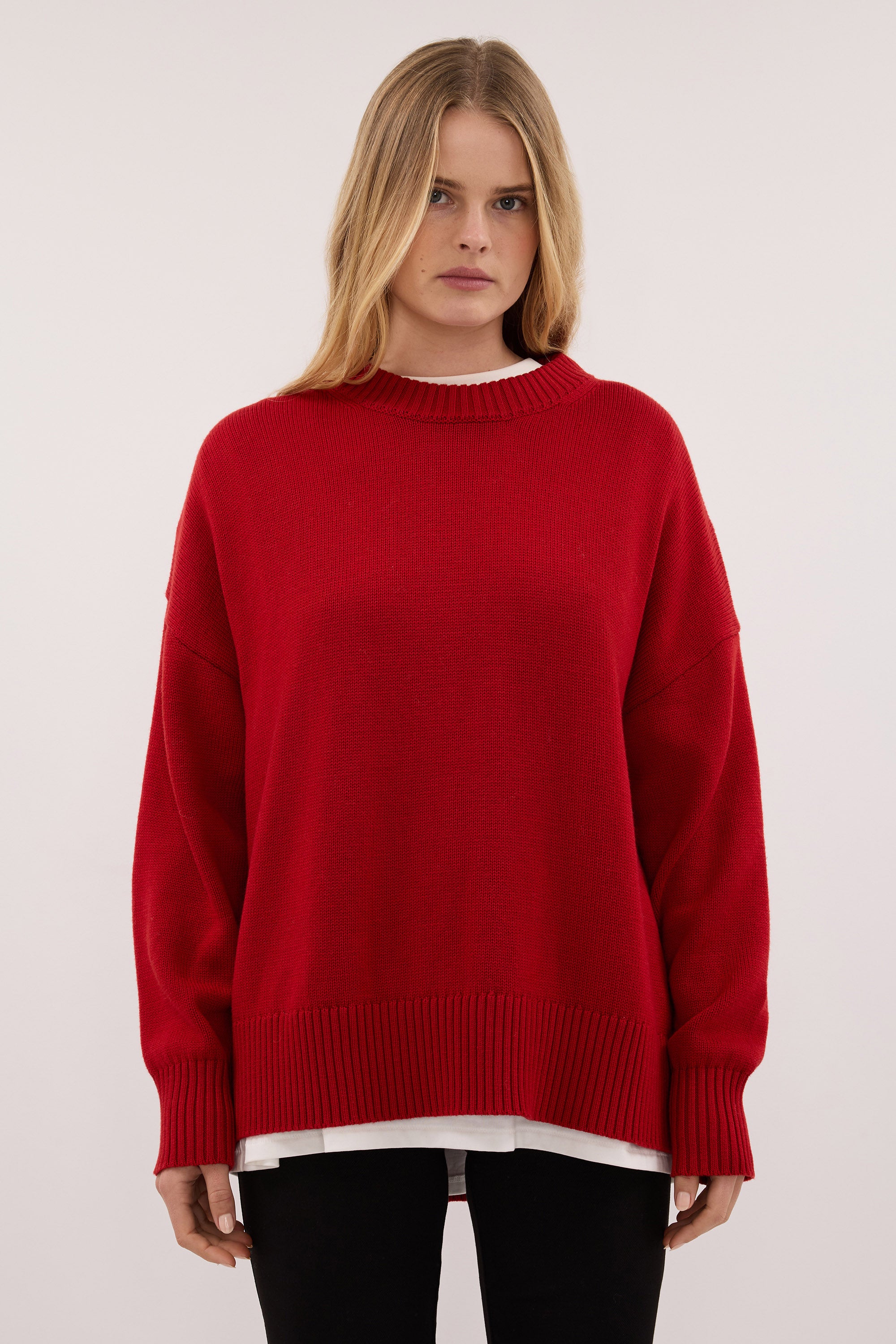 MILA BURNT RED CREW NECK KNIT JUMPER