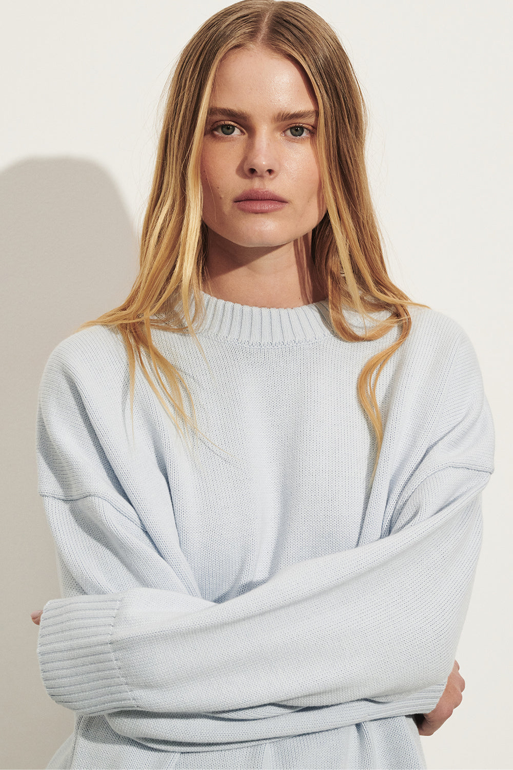 MILA DUSTY BLUE CREW NECK KNIT JUMPER