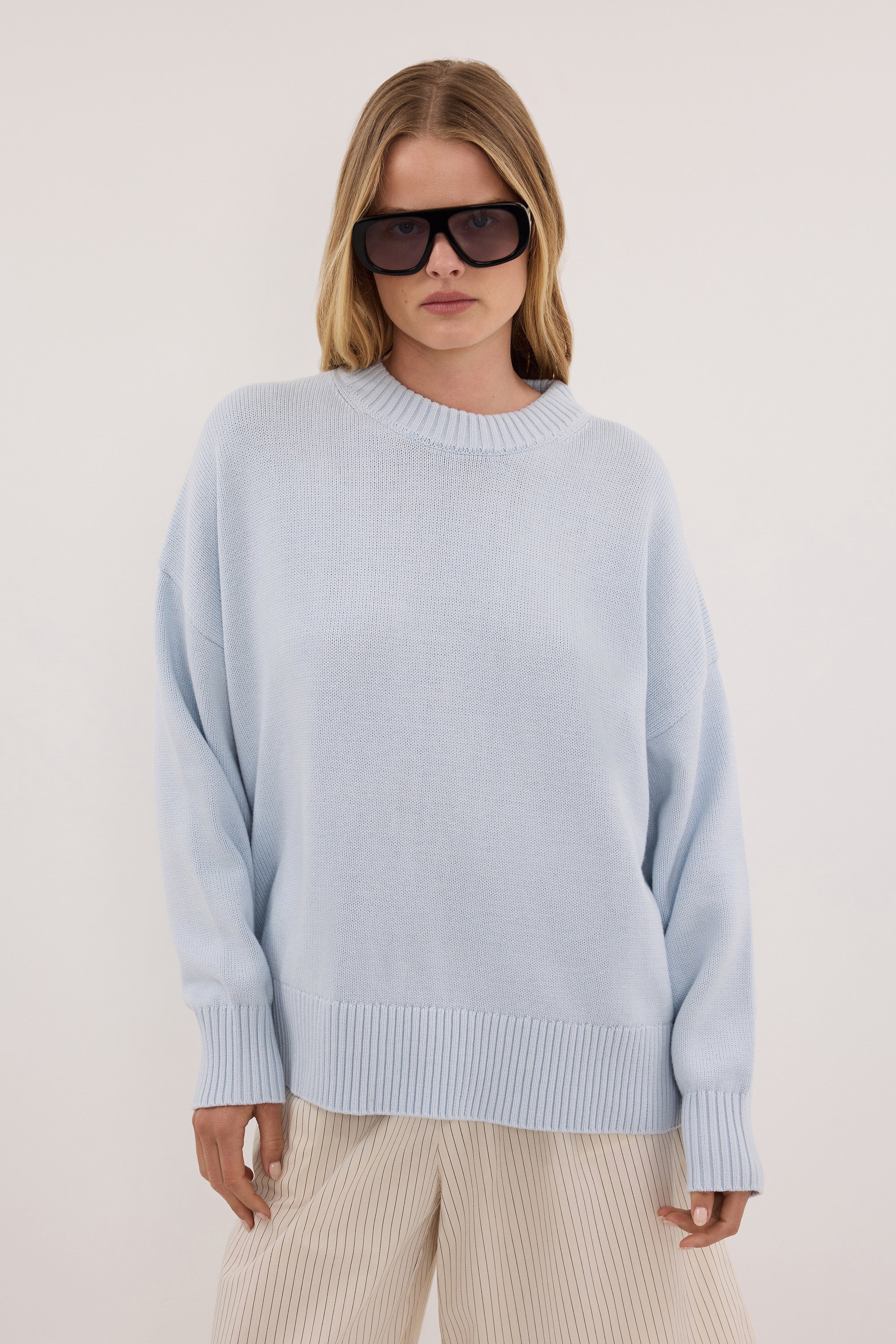 MILA DUSTY BLUE CREW NECK KNIT JUMPER