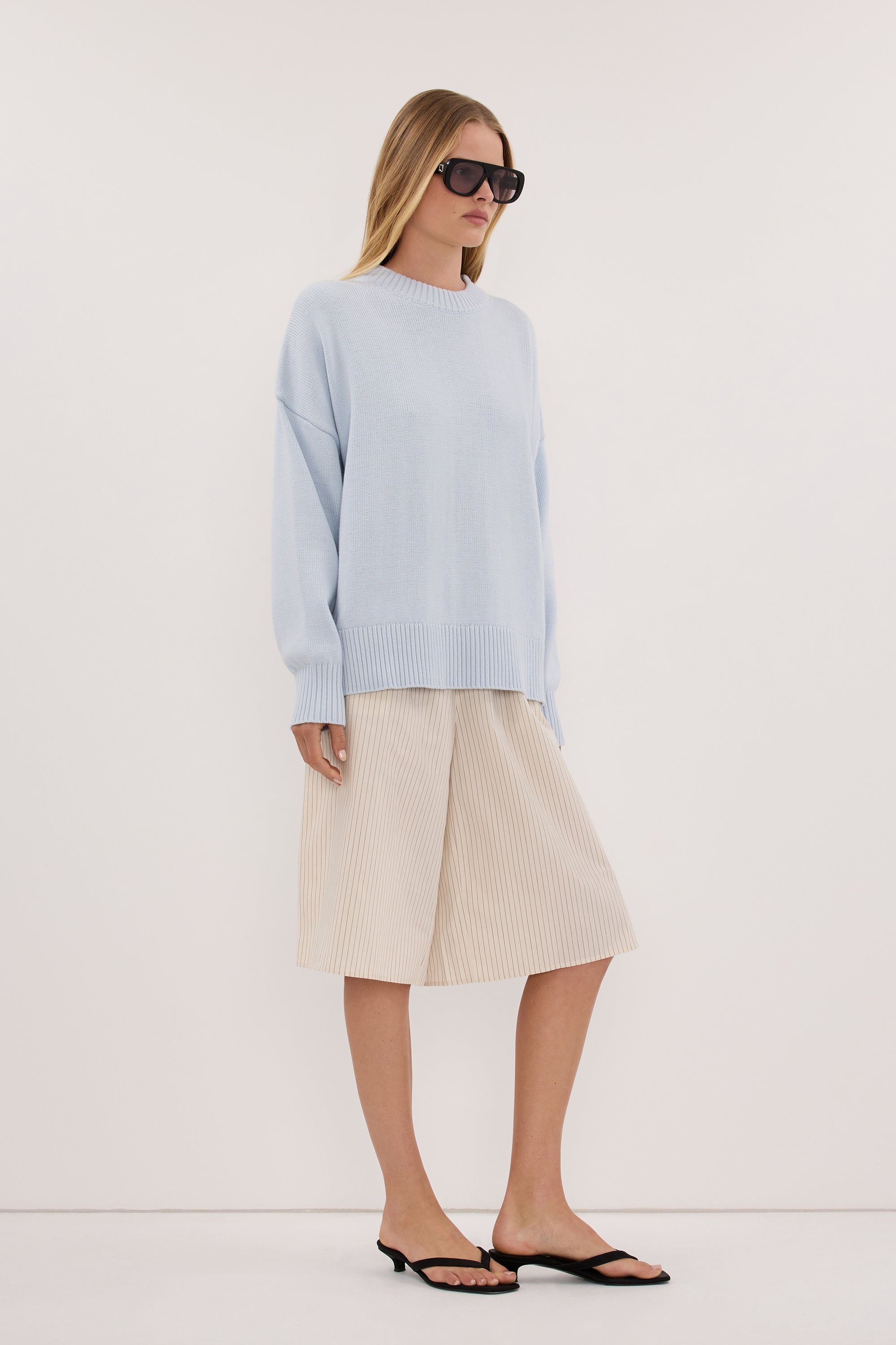 MILA DUSTY BLUE CREW NECK KNIT JUMPER